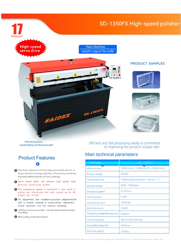 SD-1350FX High Speed Acrylic Polishing Machine Servo Drive Diamond Edge Polisher untuk lembaran plastik PMMA